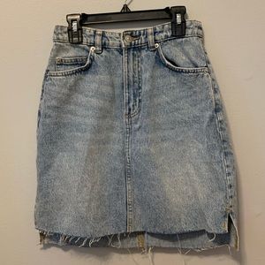 Distressed denim skirt
